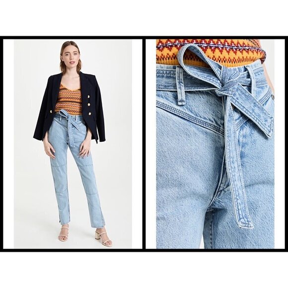 💕RAG & BONE💕 Mia Yoke High Waisted Belted Paneled Jeans ~ Clean Lou 31 NWT - Picture 4 of 16